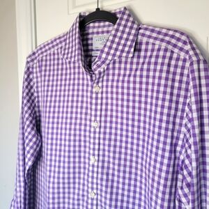 Charles Tyrwhitt Long Sleeve Button Down Shirt French Cuff Purple White Check 16